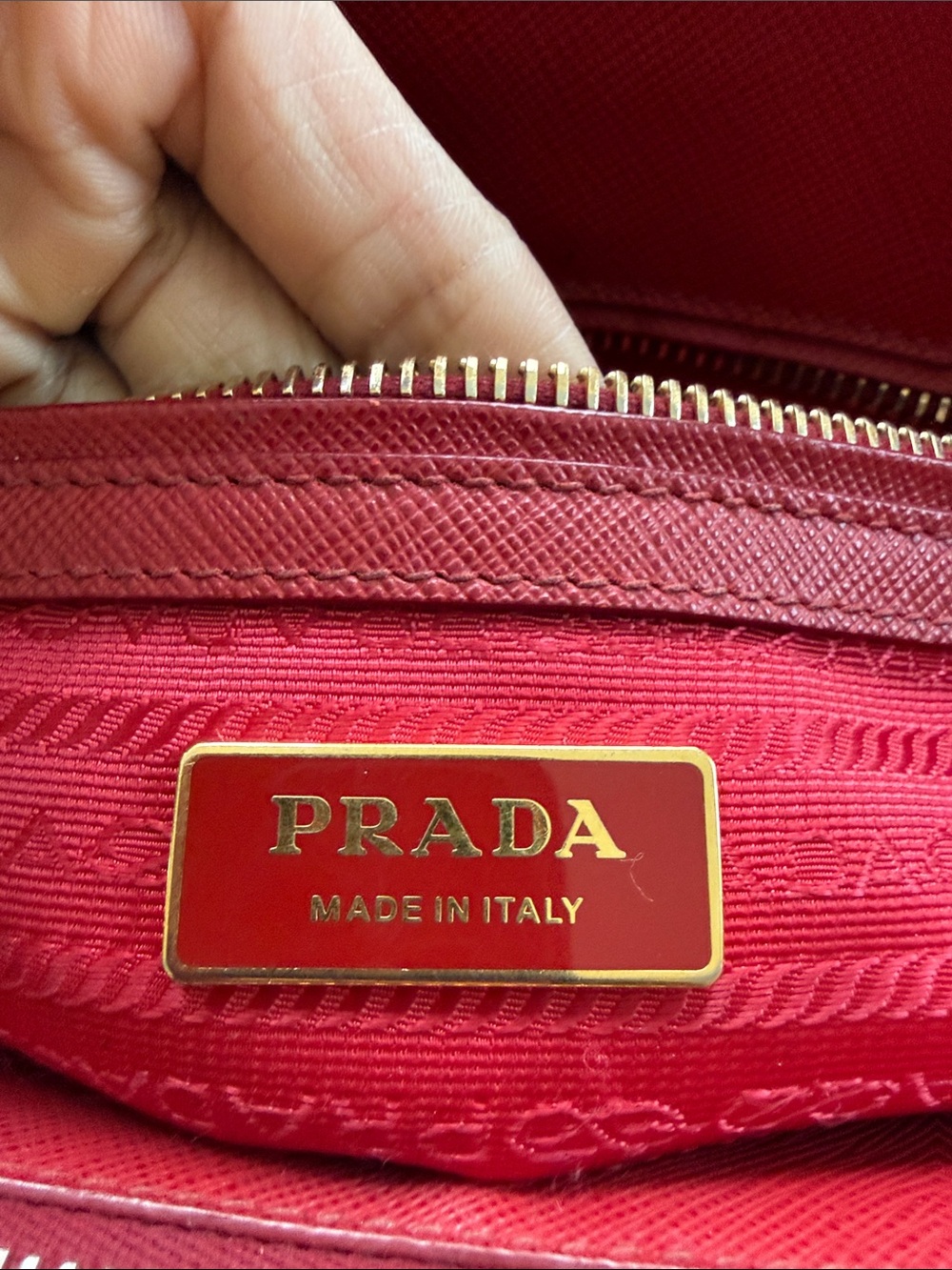 Prada Red Saffiano Leather Top-Handle Satchel with Gold Hardware - Picture 9 of 10